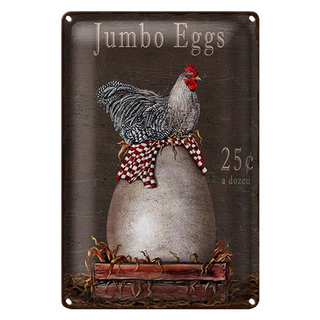 Blechschild Spruch 20x30cm Huhn jumbo Eggs 25 c a dozen