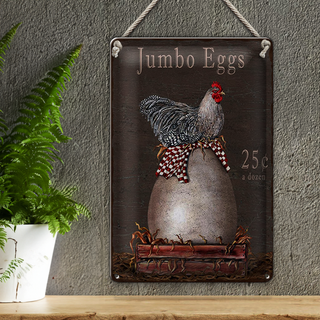 Blechschild Spruch 20x30cm Huhn jumbo Eggs 25 c a dozen