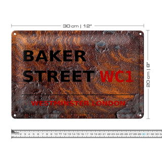 Blechschild London 30x20cm Street Baker street WC1 Rost