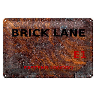 Blechschild London 30x20cm Street Brick Lane E1 Rost