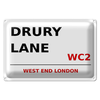 Blechschild London 30x20cm west end Drury Lane WC2
