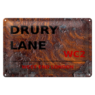 Blechschild London 30x20cm west end Drury Lane WC2 Rost
