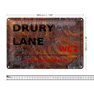 Blechschild London 30x20cm west end Drury Lane WC2 Rost