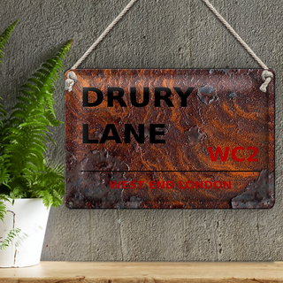 Blechschild London 30x20cm west end Drury Lane WC2 Rost