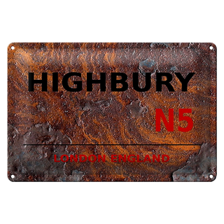 Blechschild London 30x20cm England Highbury N5 Rost