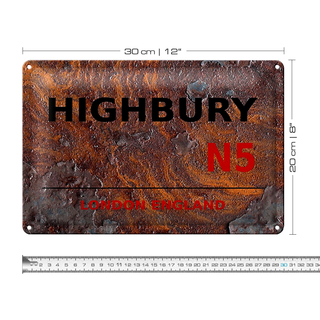 Blechschild London 30x20cm England Highbury N5 Rost