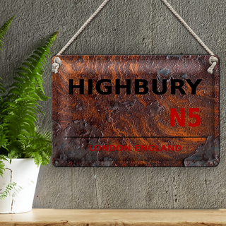 Blechschild London 30x20cm England Highbury N5 Rost