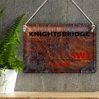 Blechschild London 30x20cm Knightsbridge SW1 Rost