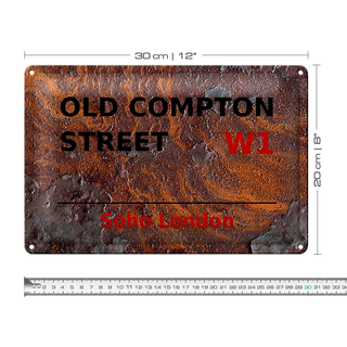 Blechschild London 30x20cm Soho Old Compton Street W1 Rost