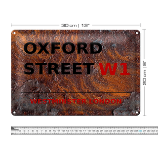 Blechschild London 30x20cm Westminster Oxford Street W1 rost
