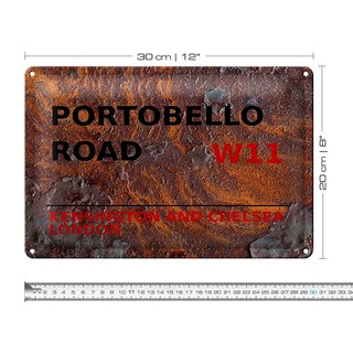 Blechschild London 30x20cm Portobello Road W11 Kensington rost