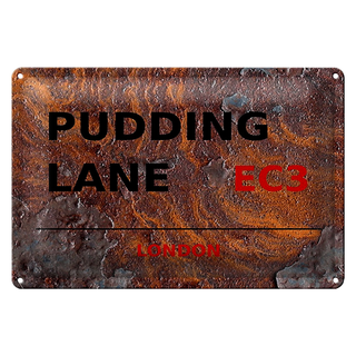 Blechschild London 30x20cm Pudding Lane EC3 Rost