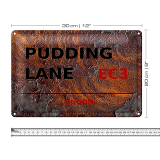 Blechschild London 30x20cm Pudding Lane EC3 Rost