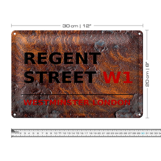Blechschild London 30x20cm Westminster Regent Street W1 rost
