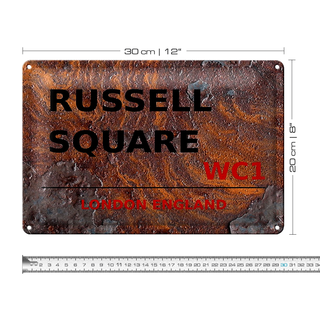 Blechschild London 30x20cm England Russell Square WC1 Rost