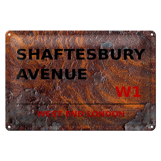 Blechschild London 30x20cm West End Shaftesbury Avenue W1 rost