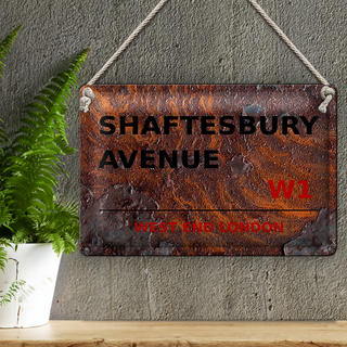 Blechschild London 30x20cm West End Shaftesbury Avenue W1 rost