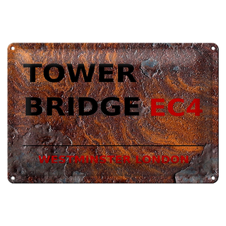 Blechschild London 30x20cm Westminster Tower Bridge EC4 rost