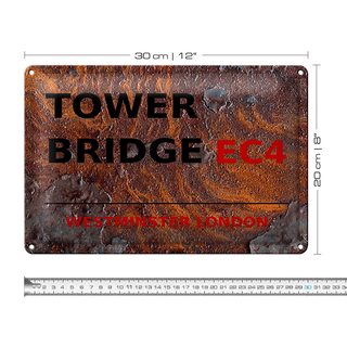 Blechschild London 30x20cm Westminster Tower Bridge EC4 rost