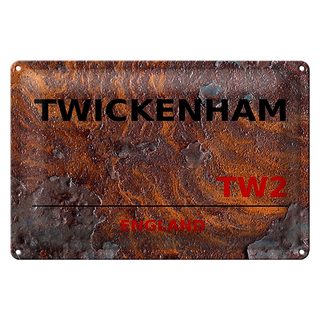 Blechschild England 30x20cm Twickenham TW2 Rost