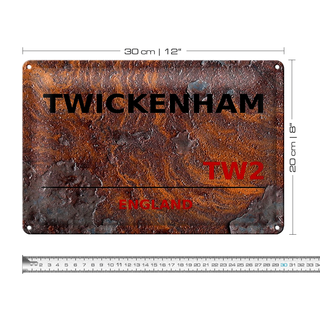 Blechschild England 30x20cm Twickenham TW2 Rost