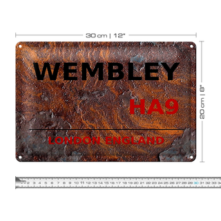 Blechschild London 30x20cm England Wembley HA9 rust