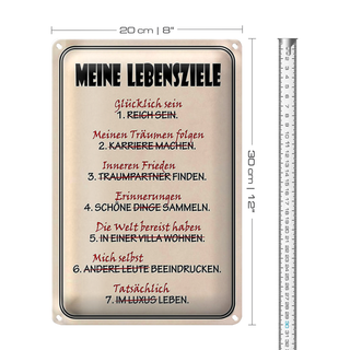 Blechschild Spruch 20x30cm meine Lebensziele glüpcklich