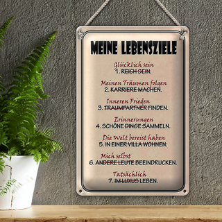 Blechschild Spruch 20x30cm meine Lebensziele glüpcklich