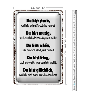 Blechschild Spruch 20x30cm Du bist stark, mutig, schön