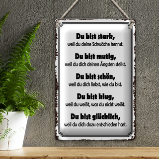 Blechschild Spruch 20x30cm Du bist stark, mutig, schön