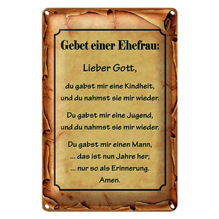 Blechschild Spruch 20x30cm Gebet einer Ehefrau Lieber Gott