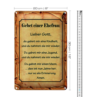 Blechschild Spruch 20x30cm Gebet einer Ehefrau Lieber Gott