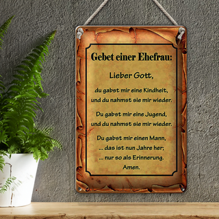 Blechschild Spruch 20x30cm Gebet einer Ehefrau Lieber Gott