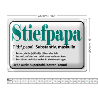 Blechschild Spruch 30x20cm Stiefpapa Superheld Freund