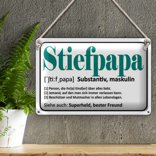 Blechschild Spruch 30x20cm Stiefpapa Superheld Freund