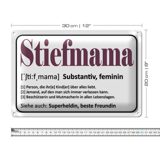 Blechschild Spruch 30x20cm Stiefmama Superheldin Freundin