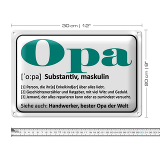 Blechschild Spruch 30x20cm Opa Handwerker bester Opa Welt