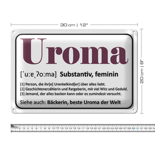 Blechschild Spruch 30x20cm Uroma Bäckerin beste Uroma Welt