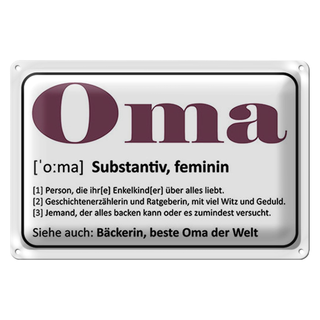Blechschild Spruch 30x20cm Oma Bäckerin beste Oma Welt