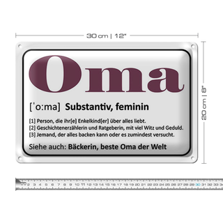 Blechschild Spruch 30x20cm Oma Bäckerin beste Oma Welt