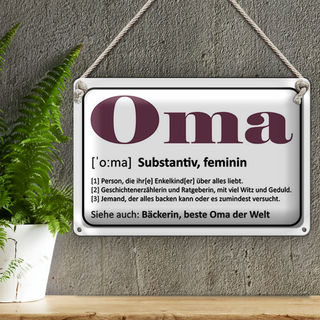 Blechschild Spruch 30x20cm Oma Bäckerin beste Oma Welt