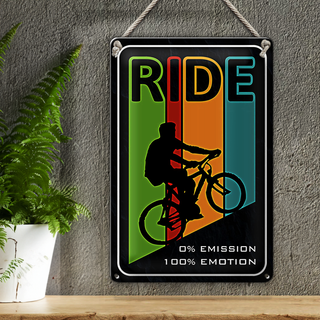 Blechschild Spruch 20x30cm Ride Bike Fahrrad 0% Emission