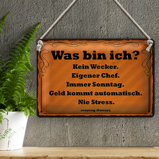 Blechschild Spruch 30x20cm was bin ich kein Wecker