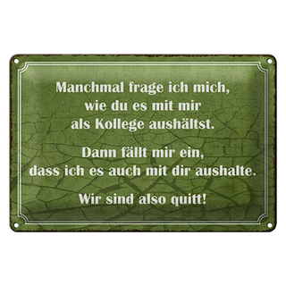 Blechschild Spruch 30x20cm wie du mit mir als Kollege