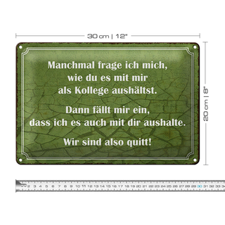 Blechschild Spruch 30x20cm wie du mit mir als Kollege