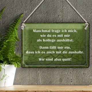 Blechschild Spruch 30x20cm wie du mit mir als Kollege