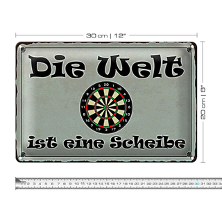 Blechschild Spruch 30x20cm Darts die Welt ist eine Scheibe