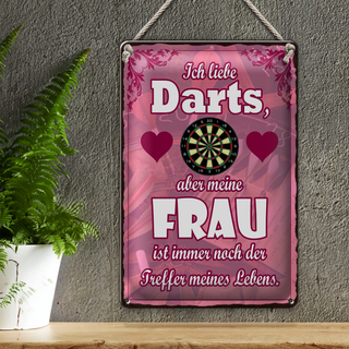 Blechschild Spruch 20x30cm ich liebe Darts aber meine Frau