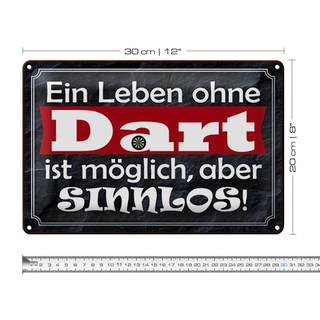 Blechschild Spruch 30x20cm ein Leben ohne Dart ist sinnlos