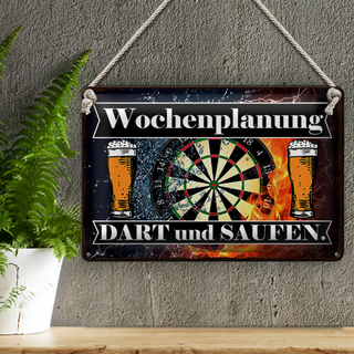 Blechschild Spruch 30x20cm Wochenplanung Dart und Saufen